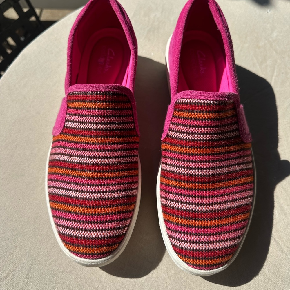 Clarks Women's Striped Slip-On Shoes - Pink and Red